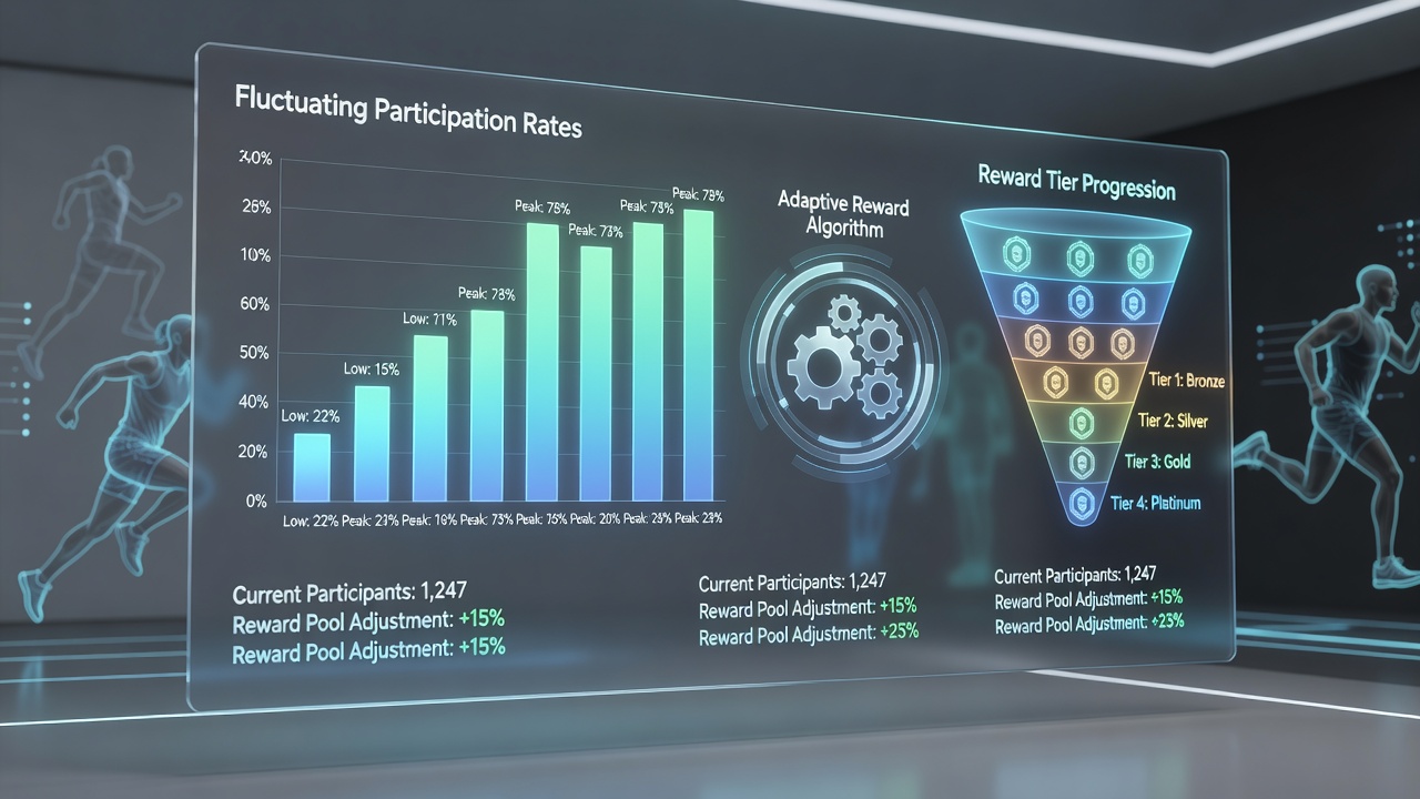 Chart showing participation rate fluctuations and corresponding reward adjustments across virtual athletics platforms