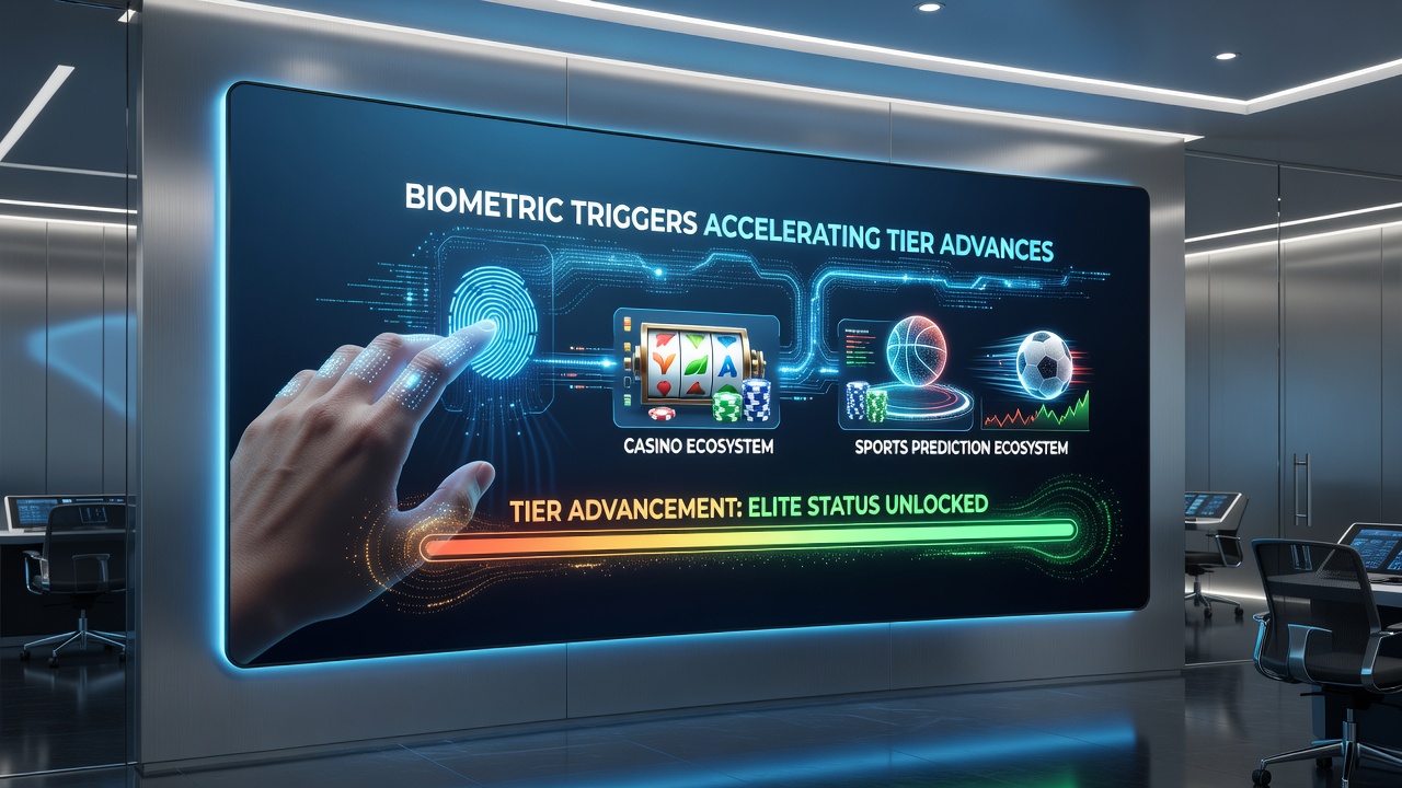 Dashboard view of tier progression metrics influenced by biometric triggers in a combined casino sports prediction application