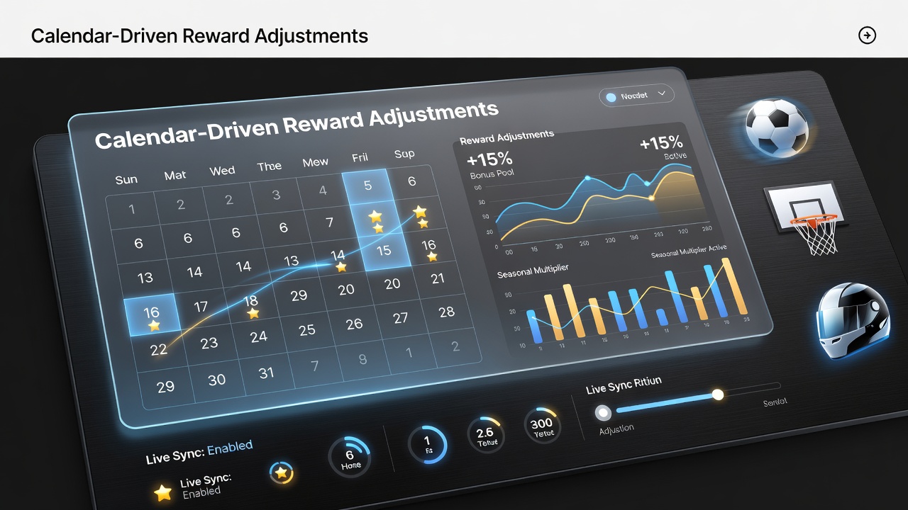 Virtual sports prediction interface displaying seasonal reward calendar adjustments for upcoming tournaments