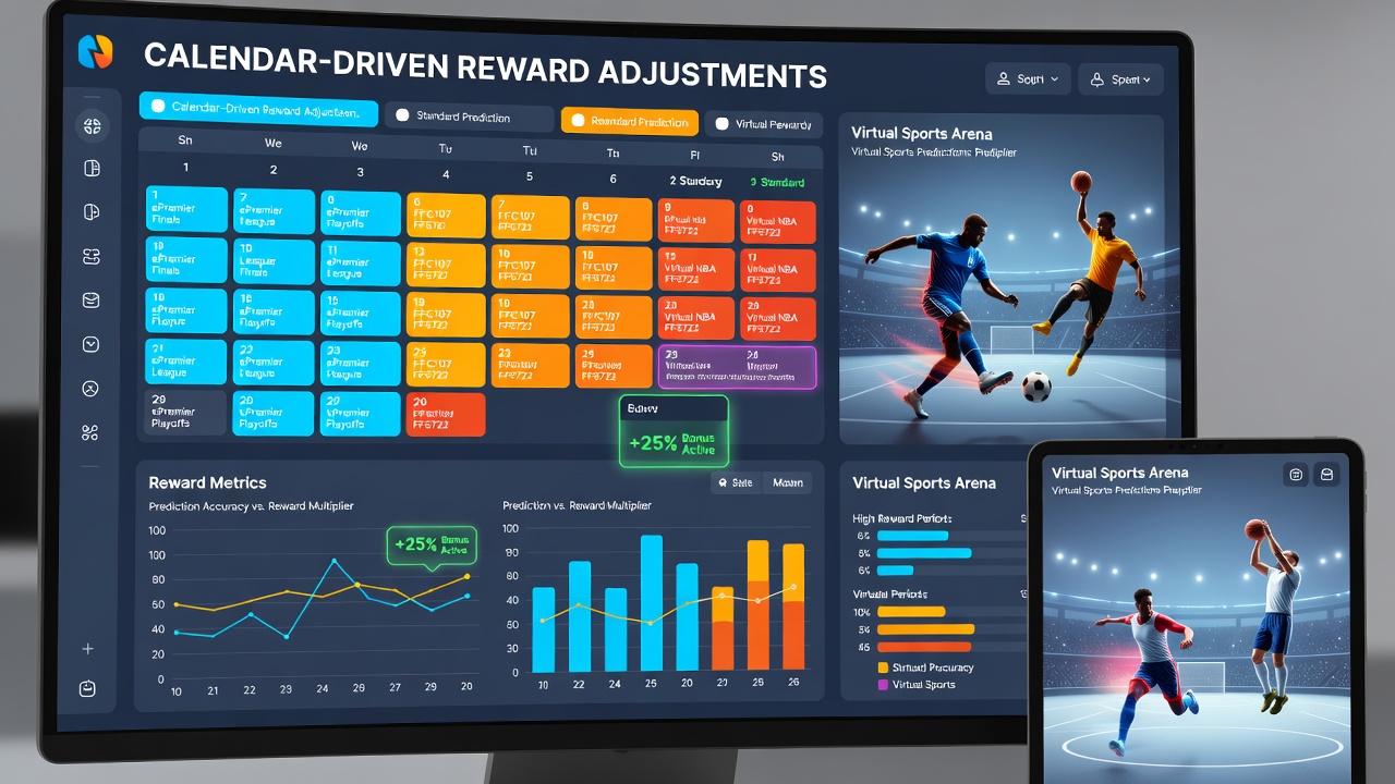 Analytics dashboard showing reward adjustment timelines synced with virtual sports event calendars