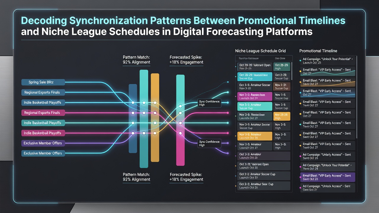 Digital forecasting platform dashboard displaying promotional timelines aligned with niche league schedules