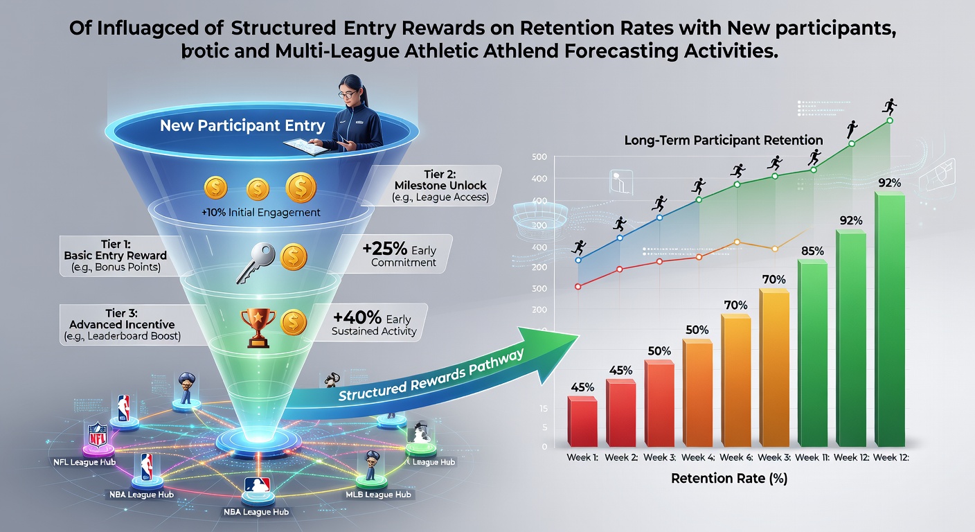 Participants engaging in multi-league athletic forecasting platforms with entry reward structures highlighted