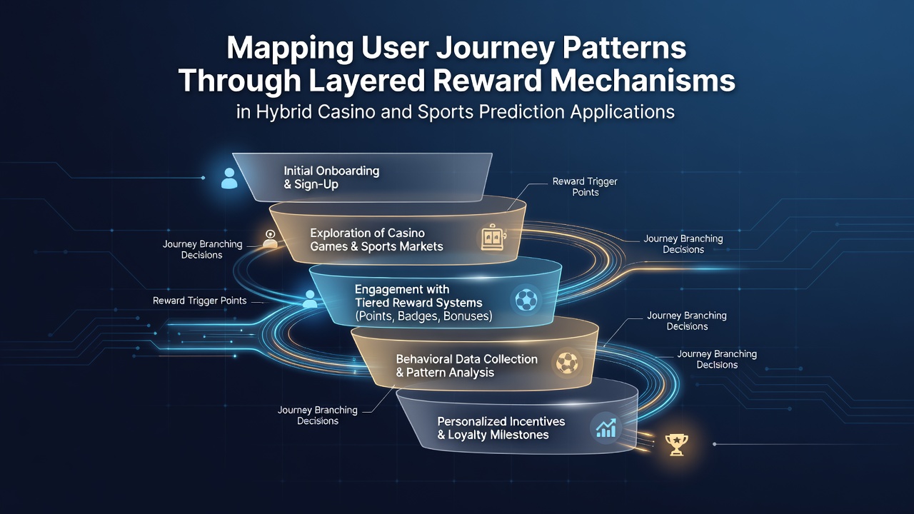 Diagram showing user journey stages mapped across layered rewards in hybrid casino and sports prediction platforms