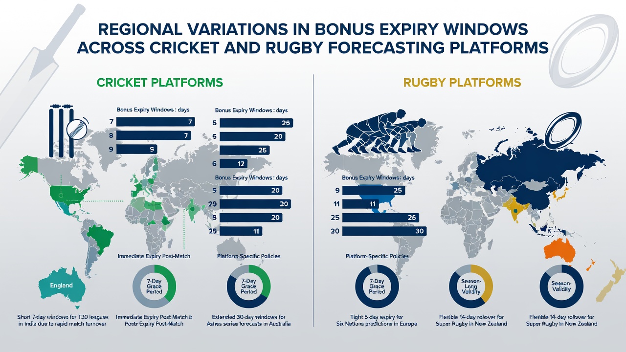 Comparison chart of bonus expiry timelines for cricket versus rugby across key regions