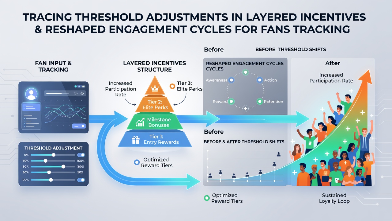 Analytics dashboard displaying engagement cycle changes after threshold modifications in fan reward programs for worldwide sports leagues