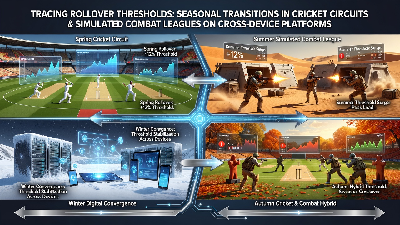 Diagram showing rollover threshold adjustments between cricket seasons and simulated combat events on mobile and desktop interfaces