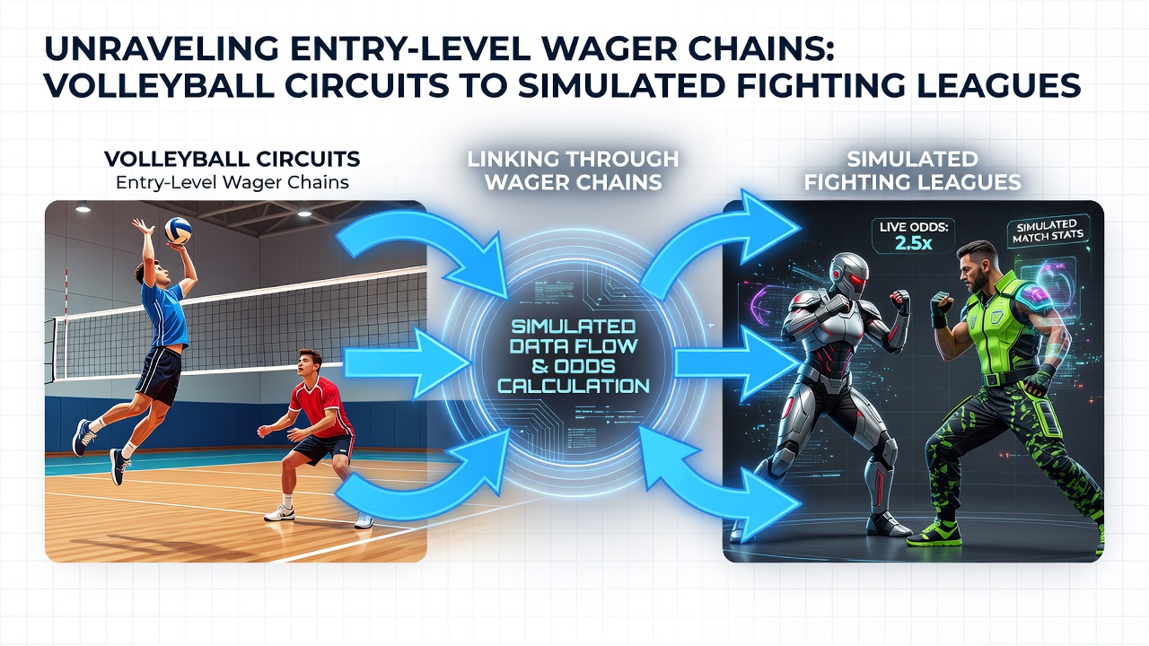 Diagram illustrating threshold progression from volleyball wagers to simulated fighting league rewards in mobile applications